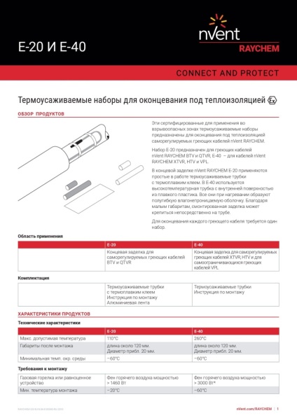 E-40 Raychem Концевая заделка кабелей XTVR,HTV,VPL